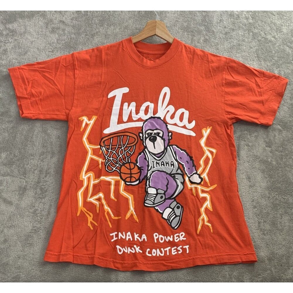 Inaka Power Shirt Men’s Medium Drunk Contest Basketball Tee Orange Lightning